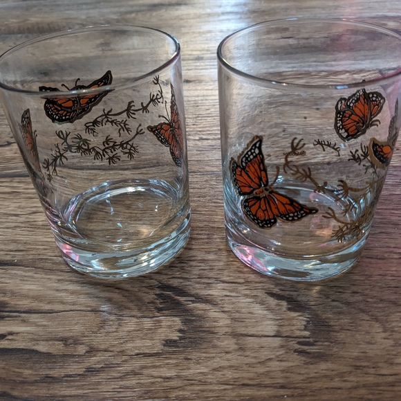 vintage couroc butterfly glasses Set of 2  MCM Orange Butterflies Low ball Glass - Picture 4 of 7